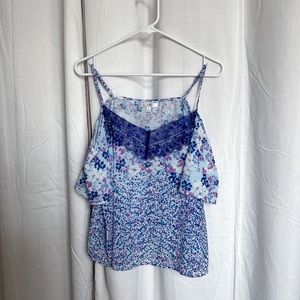 Purple Floral Cold Shoulder Top with Lace Detail